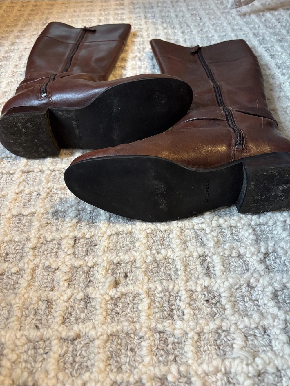 Cole Haan Brown Leather Over-the-Knee Riding Boots with Buckle